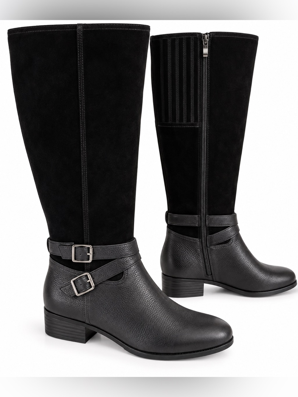 Trotters Larkin Black Tall Riding Boots Size 10 WW Extra Wide NIB